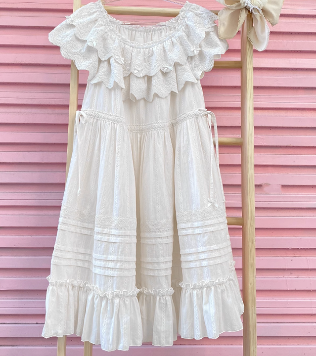Little Dipper~Daily Lolita Solid Color Dress Set Multicolors free size creamy white short OP 