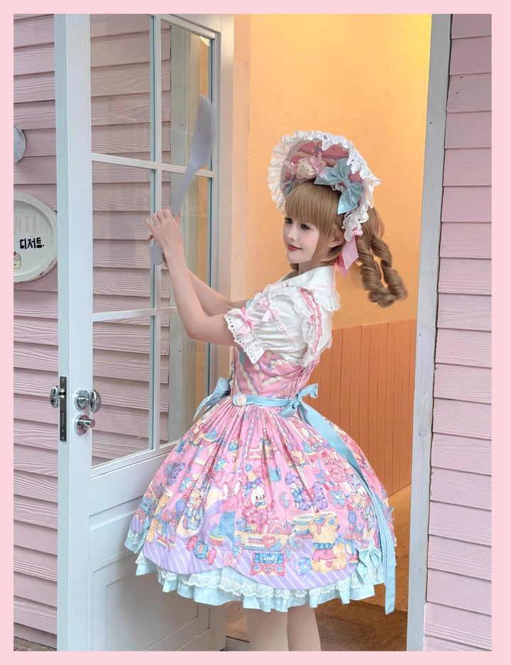 Star Fantasy~Rainbow Buffet Bunny~Candy-Like Kawaii Lolita Dress Suit with Plus Size Shirt