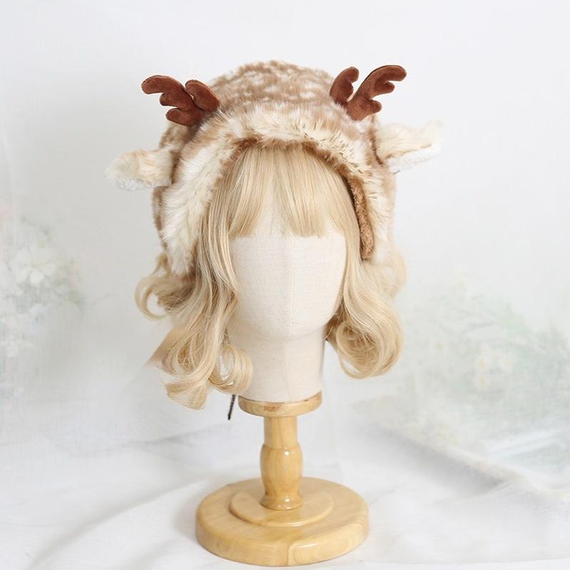 Xiaogui~Deer Spot~Kawaii Lolita Warmer Hat Japanese Sweet Deer Earmuff Hat   