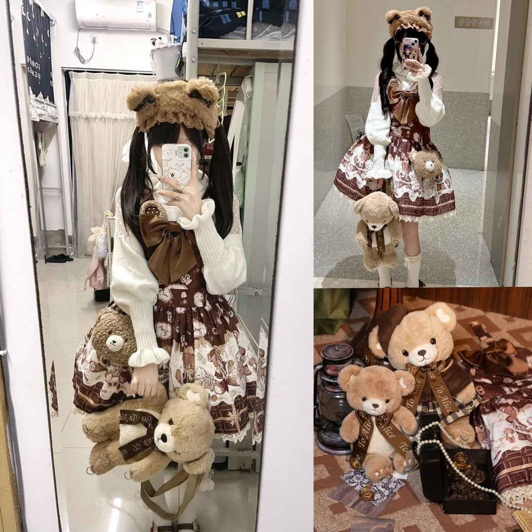 To Alice~Dear Dolls~Sweet Lolita Salopette Bear Print Dress