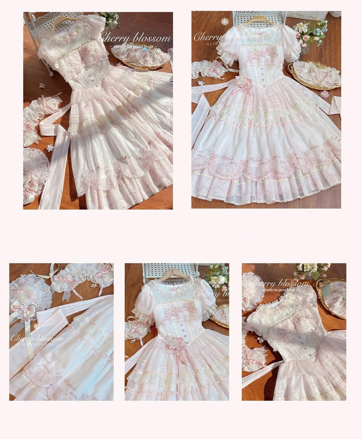 MieYe - Cherry Blossom - Pink Sweet Lolita Tiered Dress 43397:775372