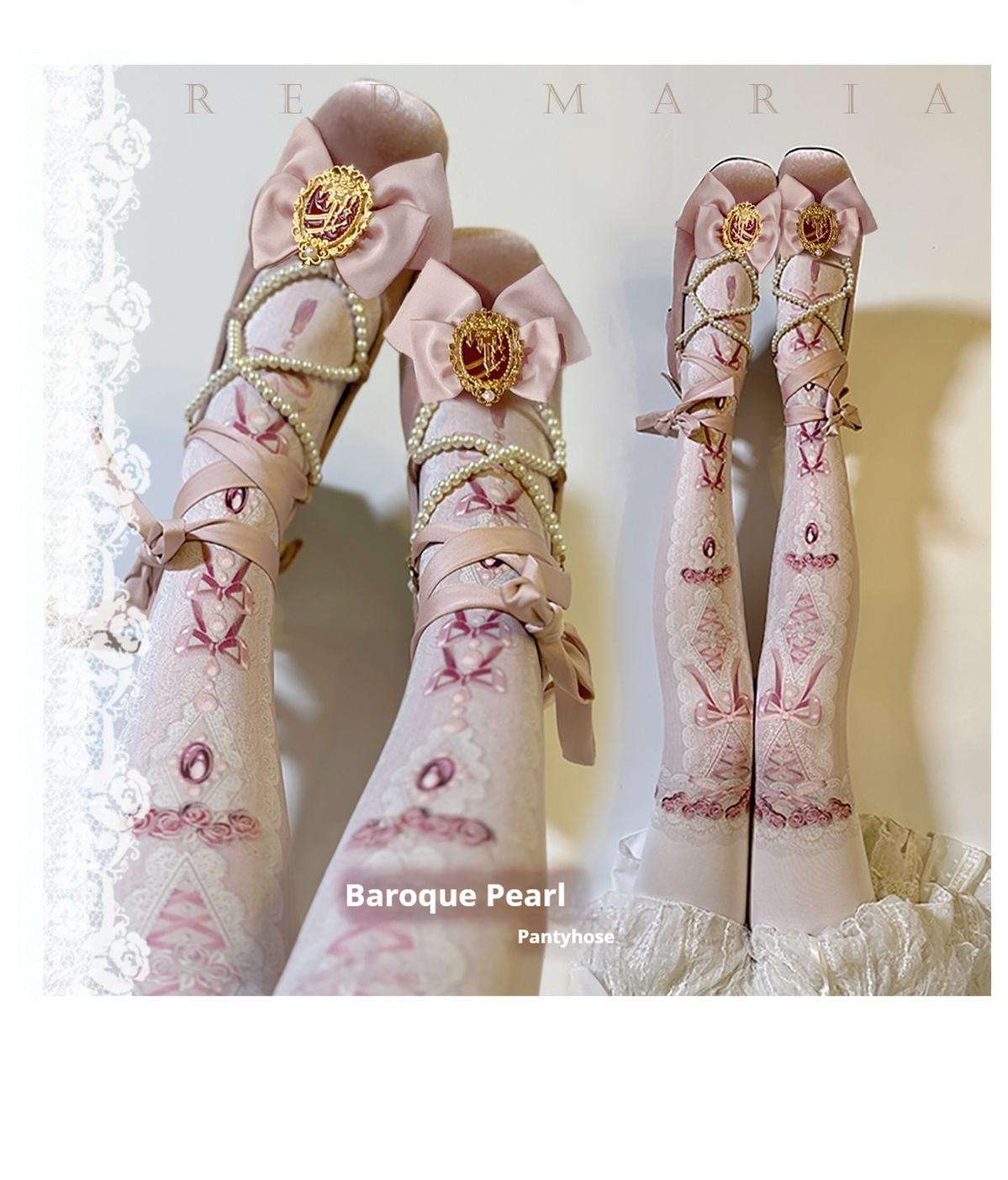 Red Maria~Classic Lolita Tights Baroque Pearl Printed Lolita Pantyhose 34236:641260