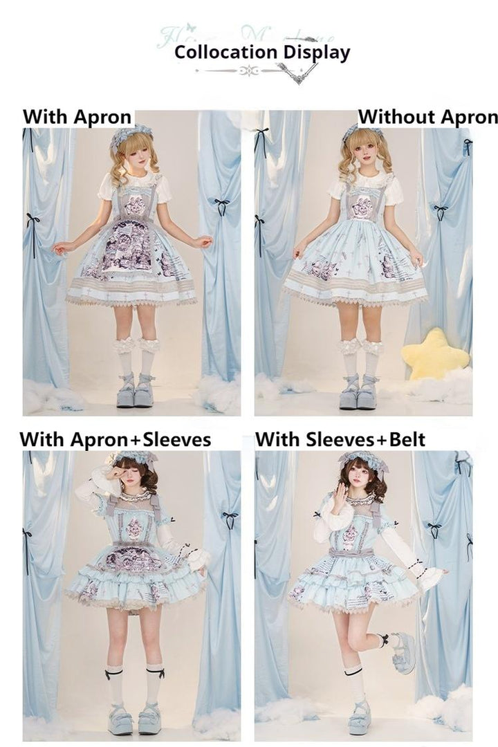 Honey Machine~Doll Theater~Sweet Lolita OP/JSK Bunny Print Daily Lolita Dress   