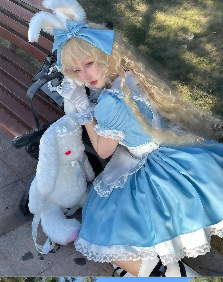 Daydream Whisper~Dream Doll~Plus Size Maid Lolita OP Suit Black and Blue Dress