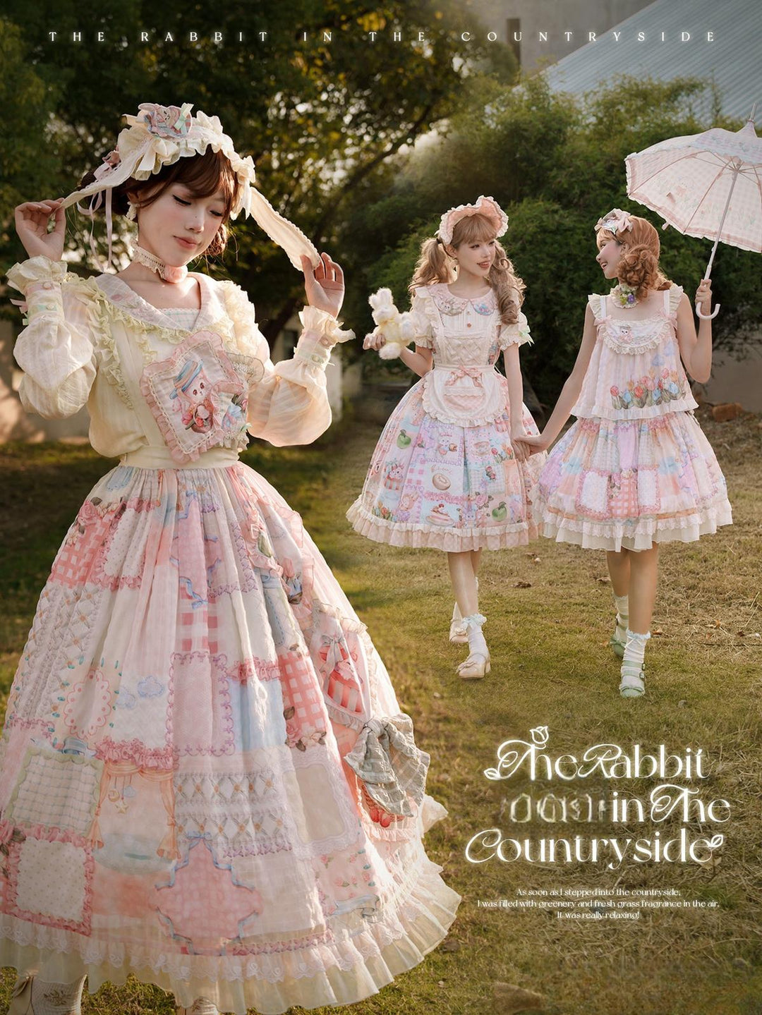 Mewroco~Country Patchwork~Sweet Lolita Dress Set Print OP SK Shirt and Camisole