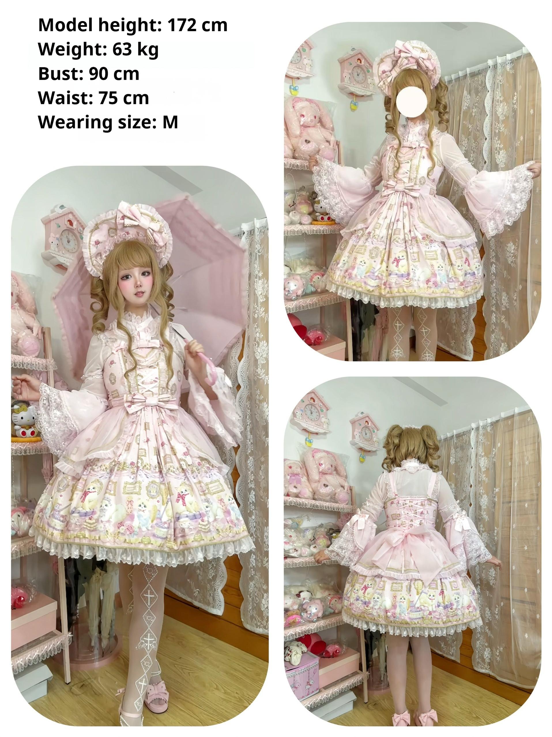 Discovering Treasures - Picture Frame Cat - Kawaii Lolita Dress Suit Cat Print JSK and OP 42605:746458