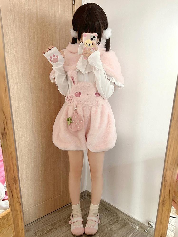 To Alice~Sweet Lolita Strap Shorts Strawberry Rabbit Winter Lolita Suit