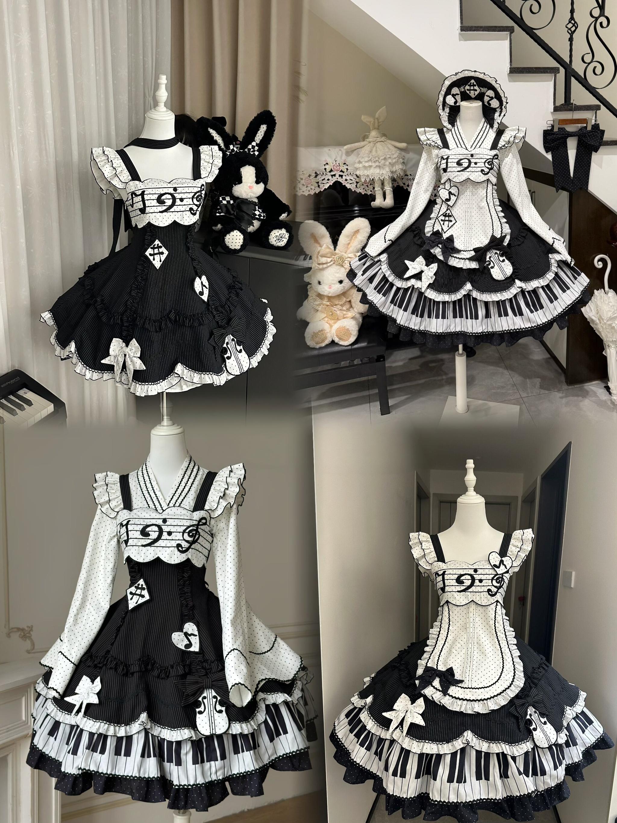 Rhythm Note - Old School Lolita JSK Dress with Piano Keys Hem 45742:860647