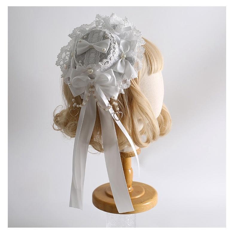 Xiaogui - Classic Lolita Lace Headdress Pure White Lolita Head Accessory Top hat only (with fixed clip)