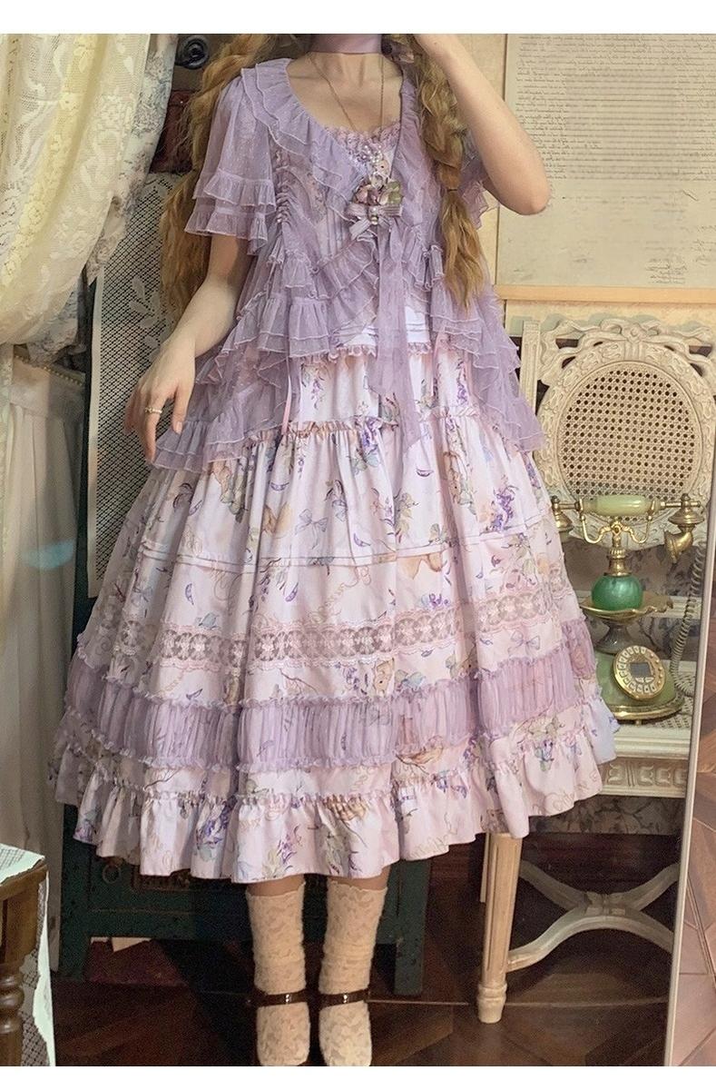 Urtto~Pea Squirrel~Country Lolita Purple JSK Dress with Tulle Cardigan