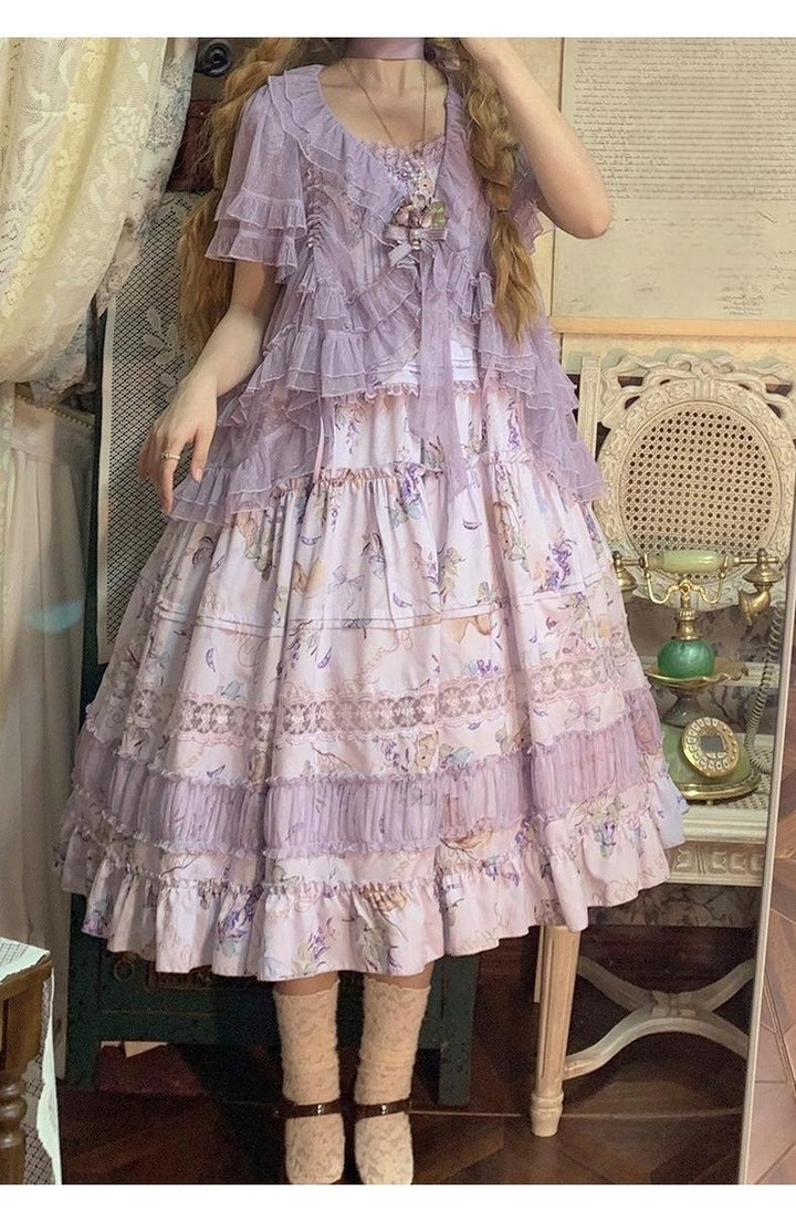 Urtto~Pea Squirrel~Country Lolita Purple JSK Dress with Tulle Cardigan