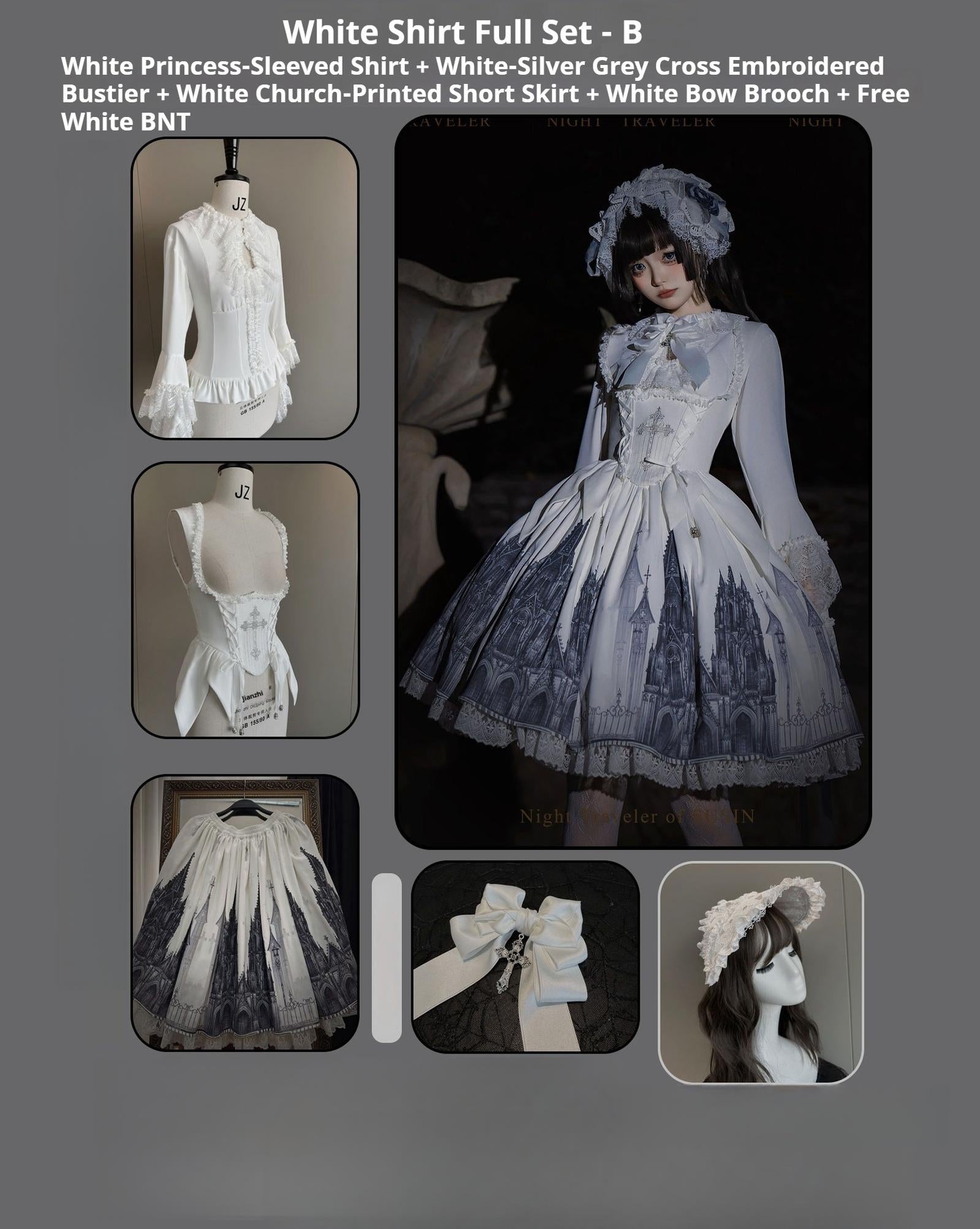Susin Lolita - Night Traveler - Gothic Lolita Skirt Outfit Long Coat Shirt and Bustier Set (L M S XL) 42118:727752