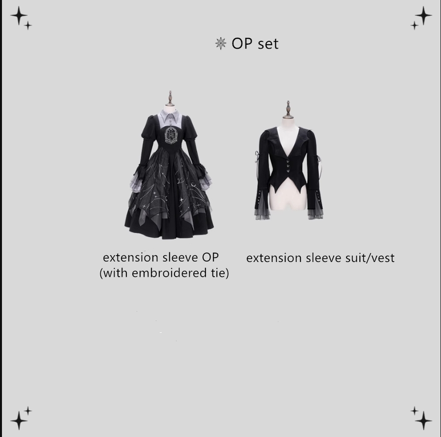 (BFM)Elven Rabbit~Gothic Lolita Dress Black Cat Witch OP and SK Suit S OP set (OP+tie+suit/vest) 