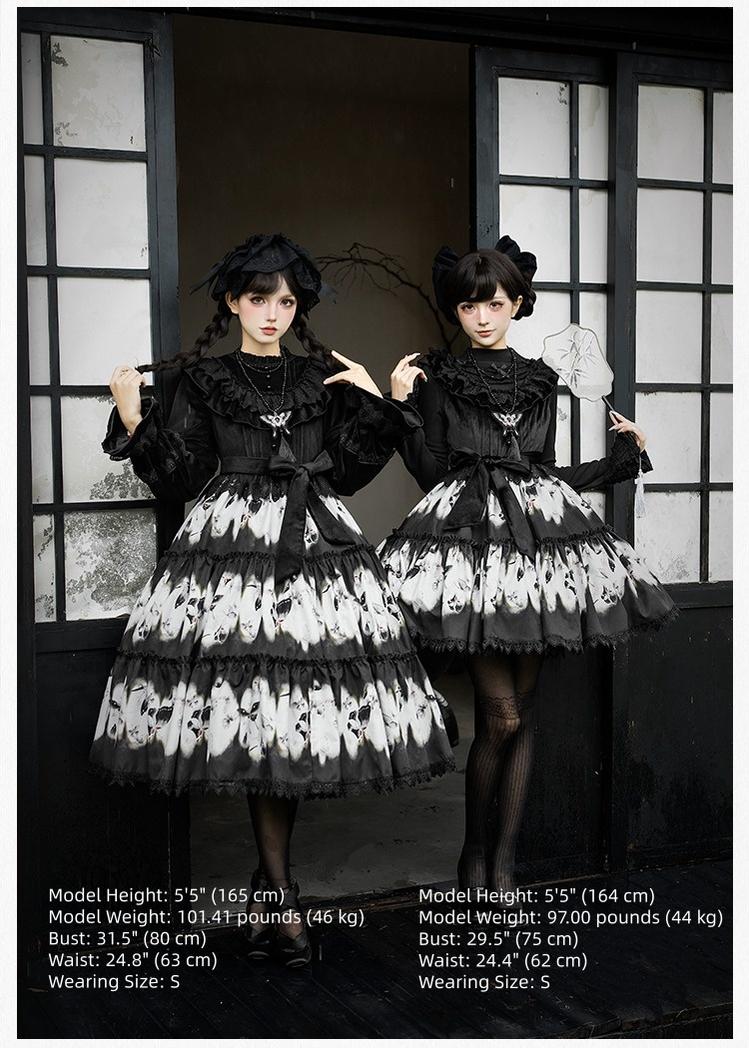 With PUJI - Dead Leaf Butterfly - Gothic Lolita JSK & OP Dress Set, Butterfly Print 44346:805417