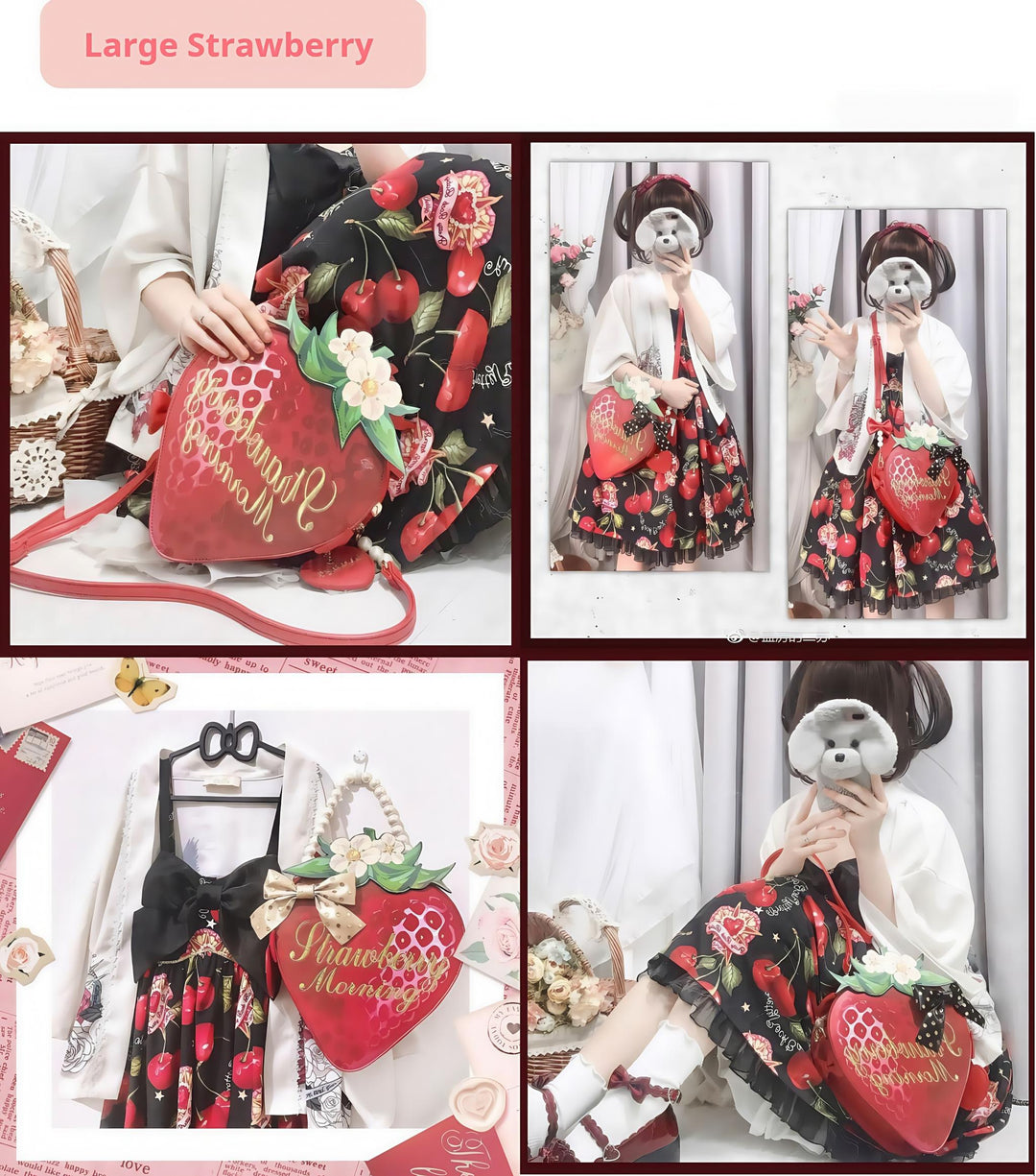 Morning Glory~A Strawberry~Sweet Lolita Crossbody Bag Strawberry Printed Handbag