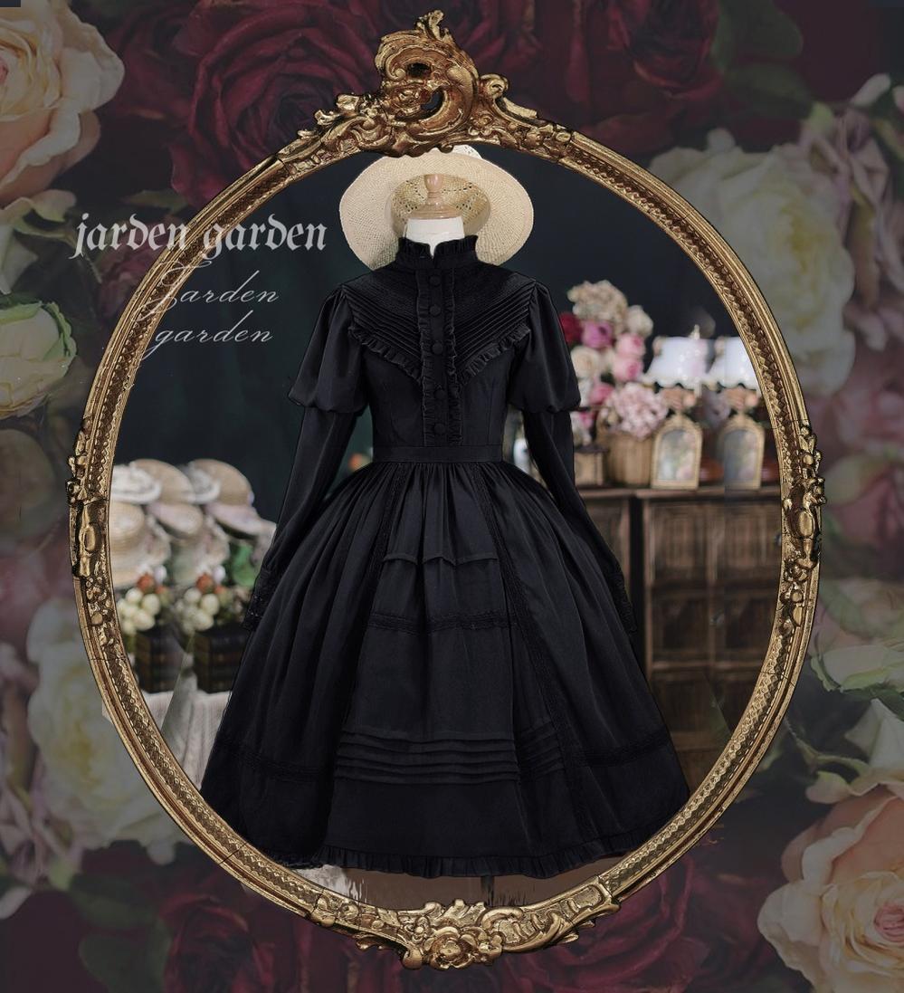 Tiny Garden - The Black Forest - Classic Lolita Stand Collar Dress OP black S