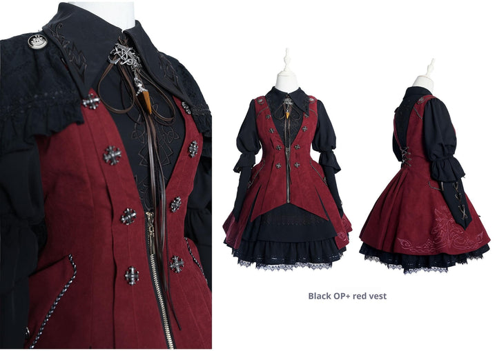 Wuyuzhe~Dragoon Knight 1.0 Version~Western Fantansy Style Suit Embroidery Dress Set Double-Sided Vest Free size Red double-sided vest only 