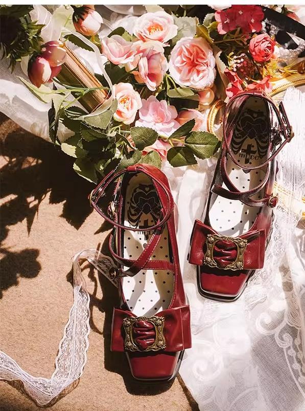 MODO~Frame Cocoa~Elegant Mid-Heel Lolita Shoes With Square Toe 42944:767205