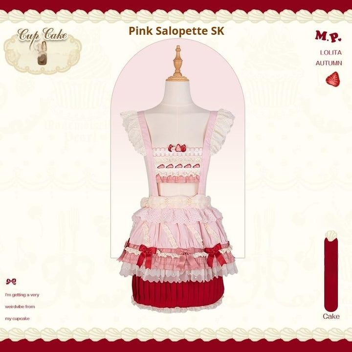 Mademoiselle Pearl~Cup Cake~Sweet Lolita OP Dress Kawaii Lolita JSK SK Suspenders SK - pink XS 