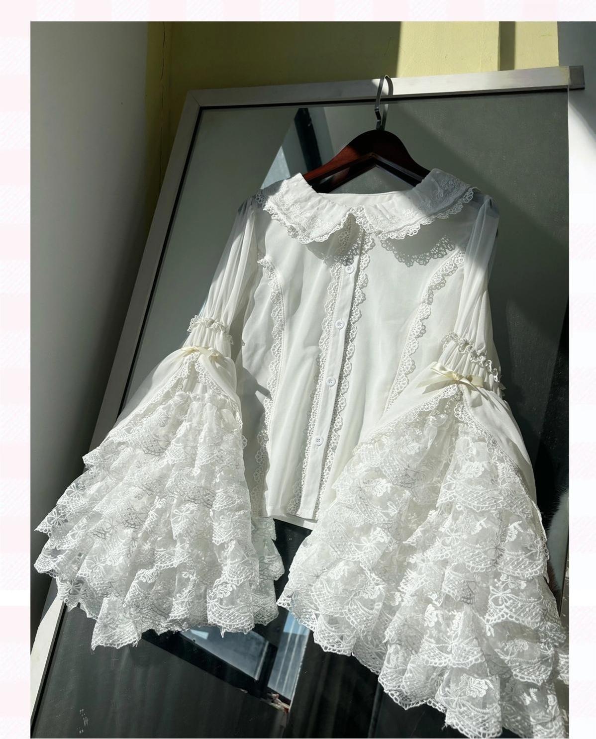 Qianmu - Granulated Sugar - Doll-like Sweet Lolita Lace Blouse, Hime Sleeve (White / L M S XL) 44108:796443
