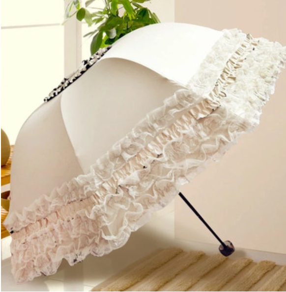 Qiteng - Daily Lolita Lace Princess Sunshade Parasol C version vinyl thickened creamy white