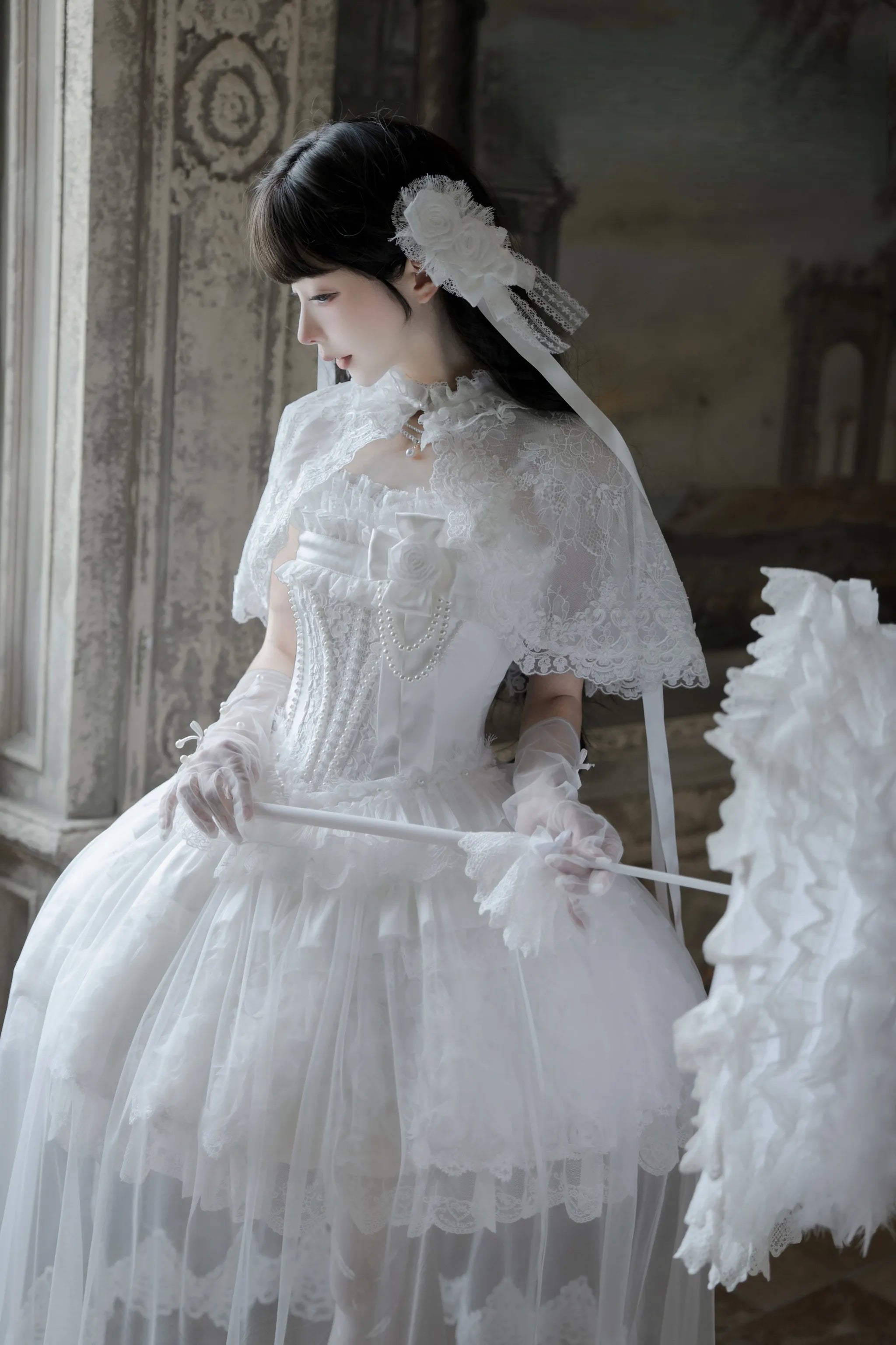Nameless Snow - Classic Lolita Corset JSK Dress, Detachable Cape 45683:858988