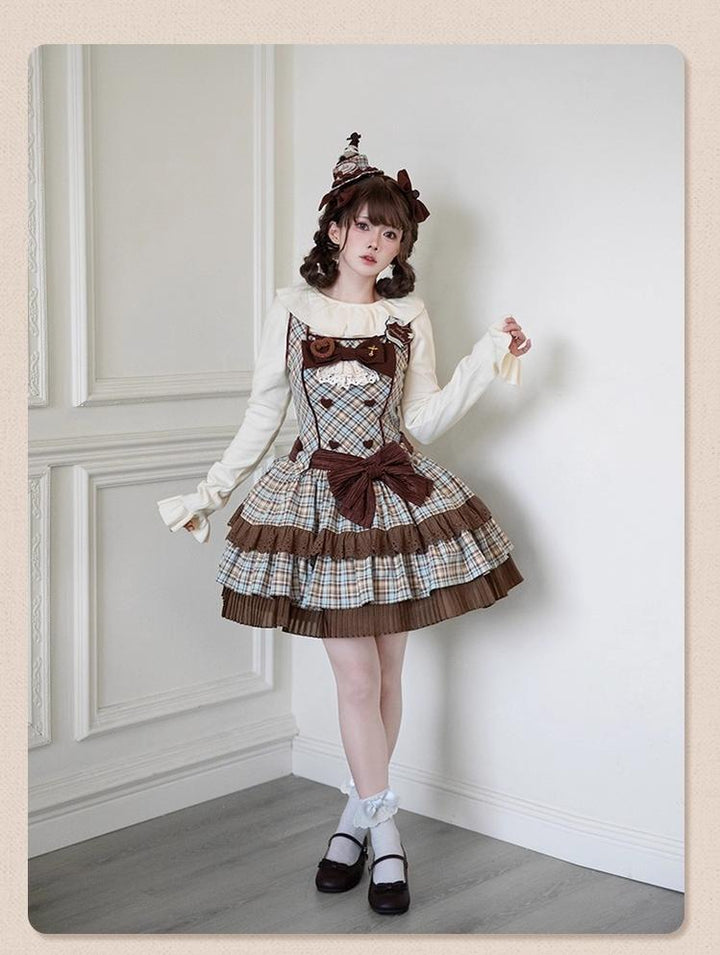 Tan Tuan - Chocolate Mint Day - Kawaii Lolita Jumper Dress, Tiered Ruffles, Sweater Cape