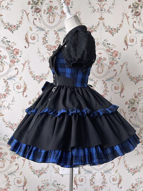 Alice Girl~Gothic Lolita Dress Blue Plaid Jumper Dress   