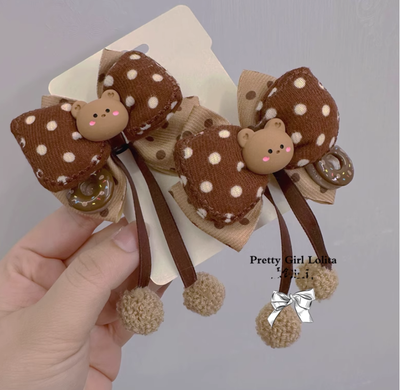 Pretty Girl Lolita~Sweet Lolita Chocolate Color Bear Headdresses a pair of sock clips(please tell us if need side clip version)  