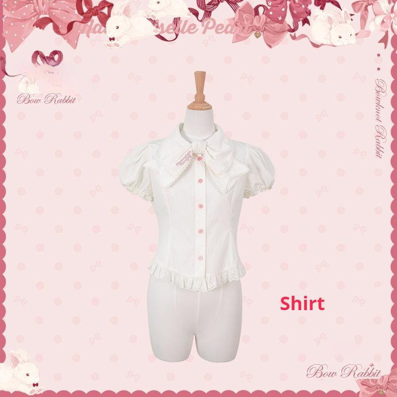 Mademoiselle Pearl~Bow Bunny~IP Collab Sweet Lolita OP Dress Bow JSK OP XS Bow Tie Bunny Shirt 