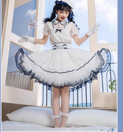 Flower and Pearl Box~Elegant Lolita Navy Blue-white JSK and OP   