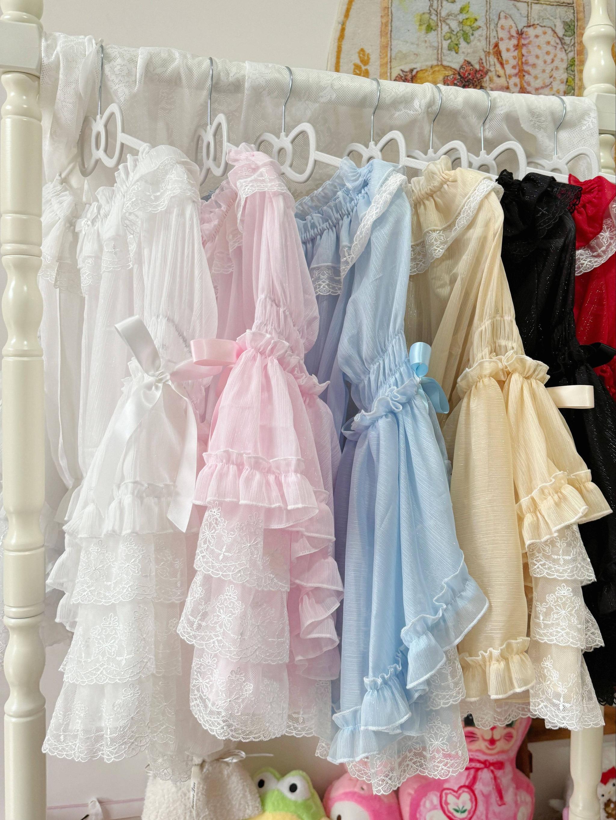 Vintage Lolita Hime Sleeve Blouse, Off-shoulder Design