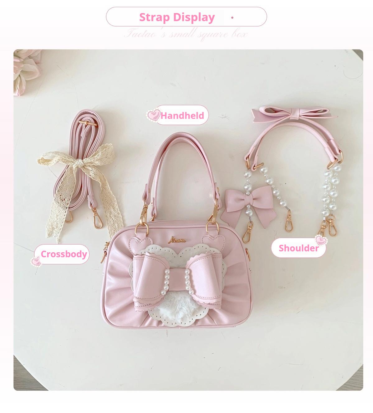 Aimee - Peach Cube Box - Sweet Lolita Pink Handbag, Bow & Pearl Pink
