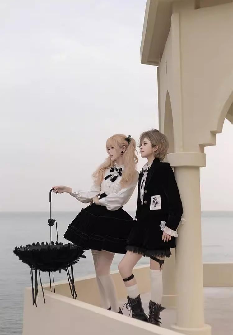 CastleToo~Erosion Heart F-Type~Ouji Lolita Suit Black Velvet Shorts and Skirt 40628:669944