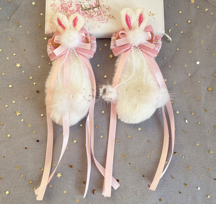 Luoluo Decoration~Han Lolita Pink Head Accessory a pair of light pink rabbit ears hair pins  
