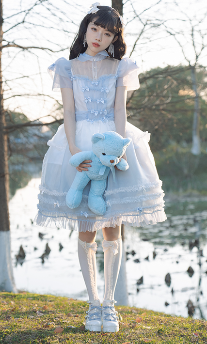 Pure Tea For Dream~Sweet Lolita Platform Pearl Bow Shoes 16296:217882