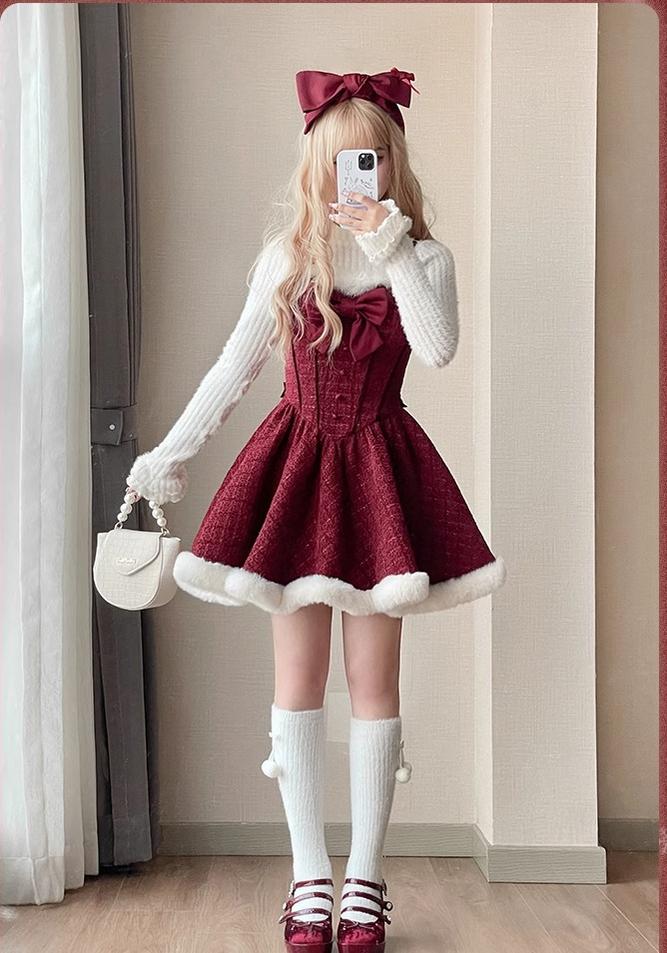 Tan Tuan~Winter Lolita Dress New Year Lolita JSK Plush Cape Set   