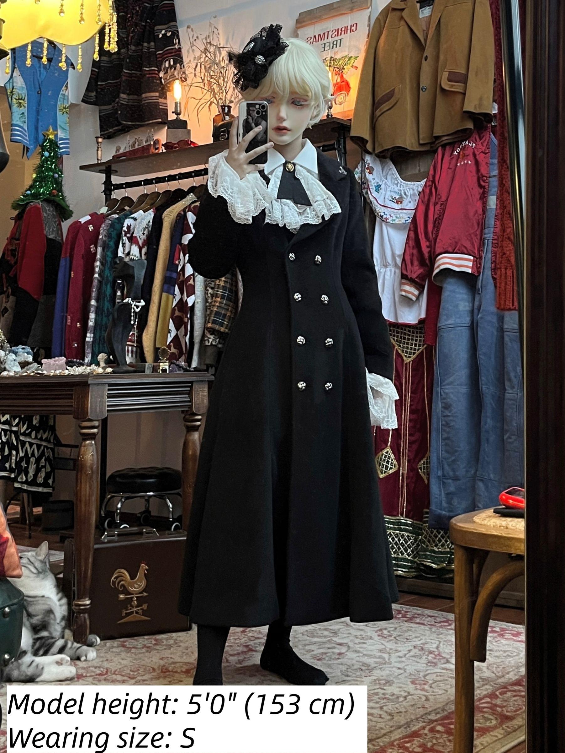Nightingale Girl - Downfall Dawn - Gothic Lolita Black Double-Breasted Coat 43930:789802