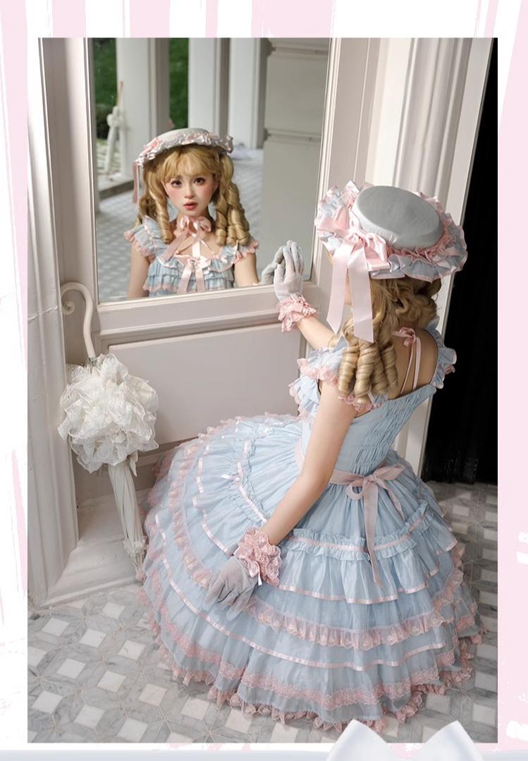 The Seventh Doll - Summer Evening Banquet - Sweet Lolita JSK with Tiered Ruffle Design and Hat 42722:750921