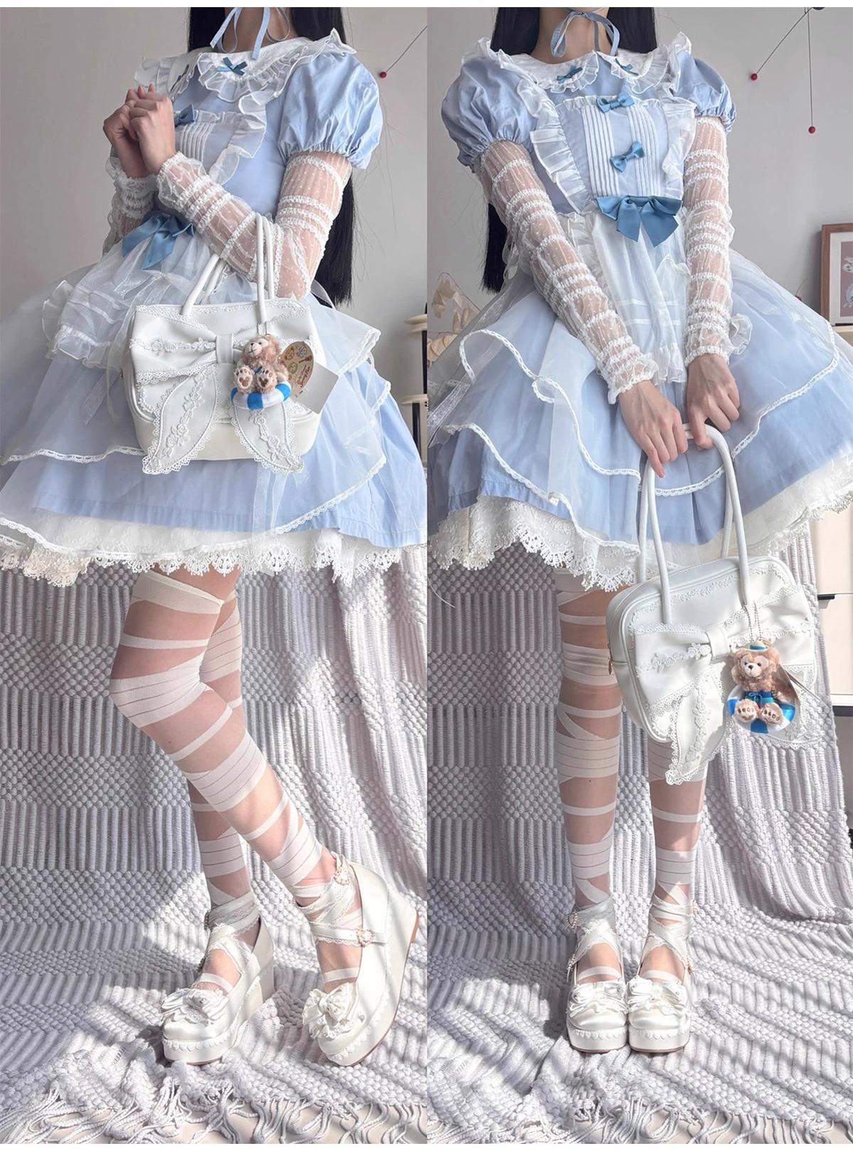 Sheep Puff - Old School Lolita Bag, Ear-Like Bow & Floral Lace