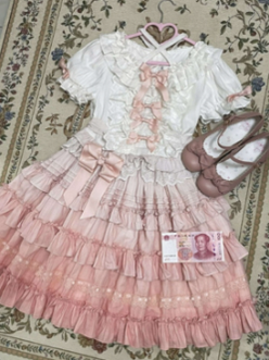 Mengfuzi~Little Milkfoo~Vintage Lolita Gradient Dress XS pink OP (free side clip) 