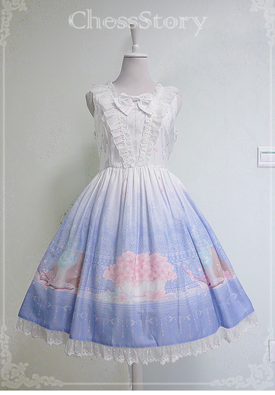 Chess Story~Peach blossom And Snow~Sweet Lolita JSK Multicolor S white 