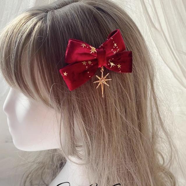 Pretty Girl Lolita~Retro Lolita Velvet Burgundy Headdress Christmas a starlight small side clip  
