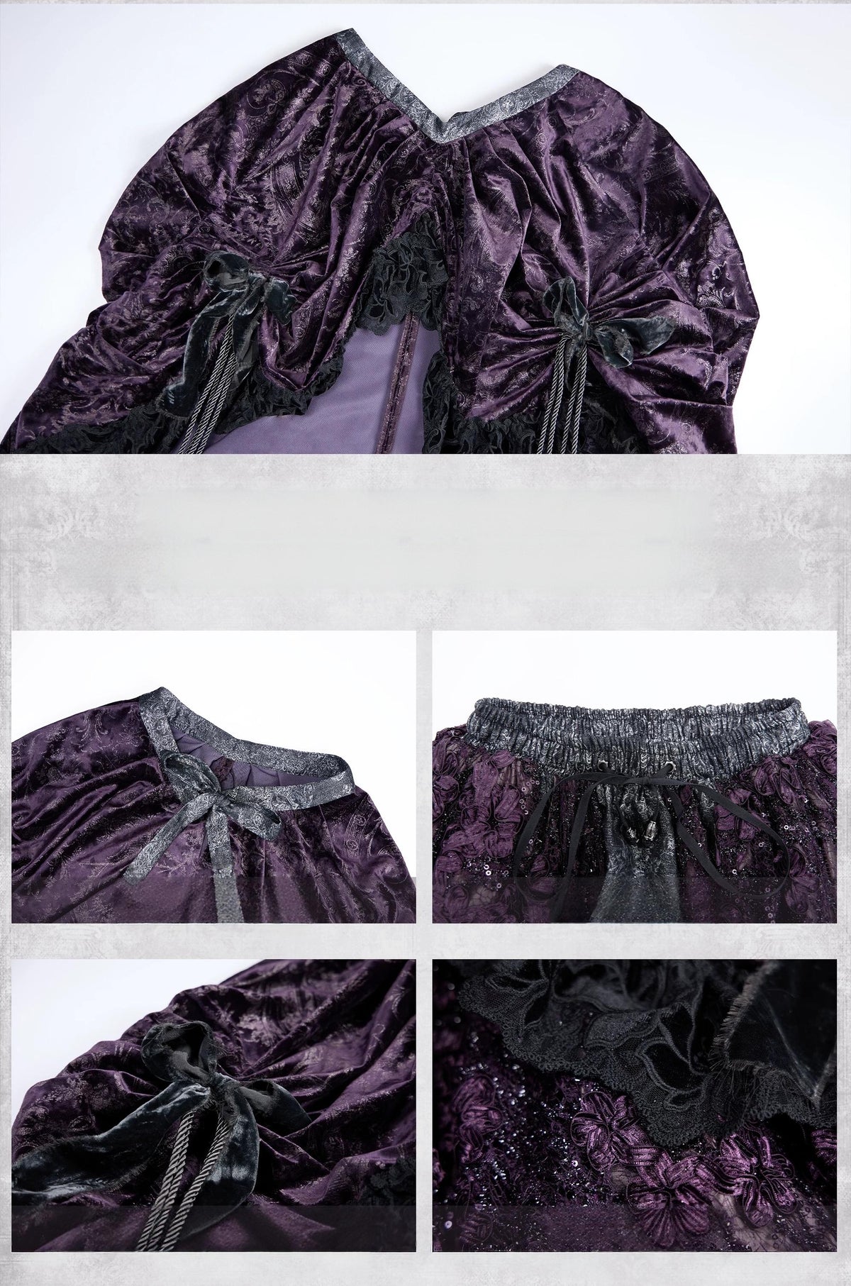 Undead's Gift - Halloween Gothic Lolita Draped Panel Skirt Set, 3D floral lace