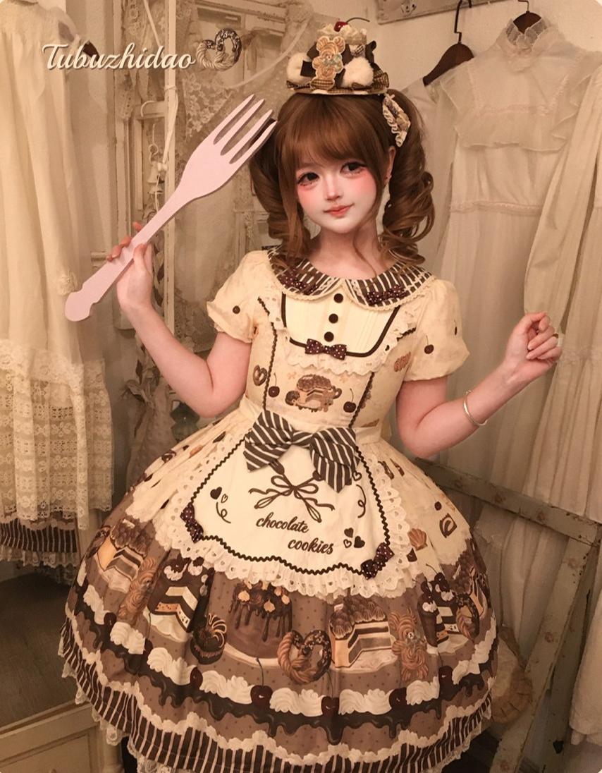 Cocoa Baker - Old School Lolita Dessert Printed OP & JSK Dress with Embroidery 45486:851041