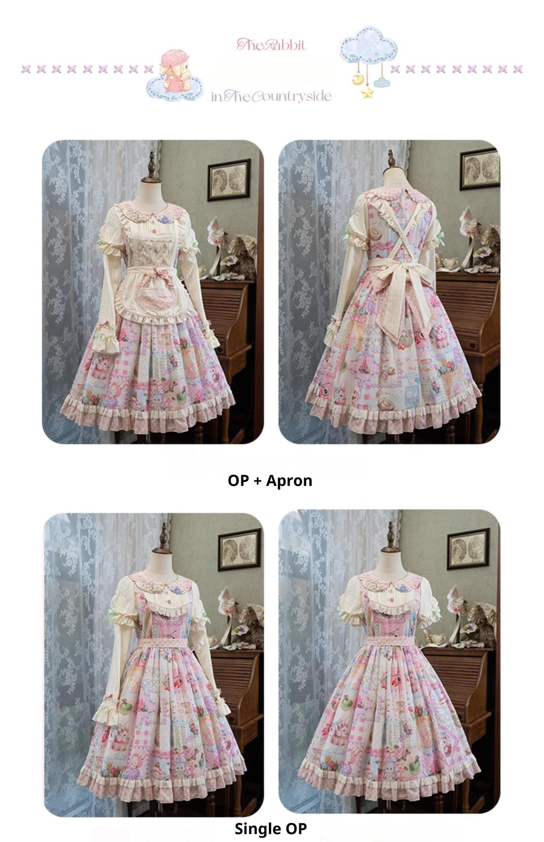 Mewroco~Country Patchwork~Sweet Lolita Dress Set Print OP SK Shirt and Camisole 41848:718988