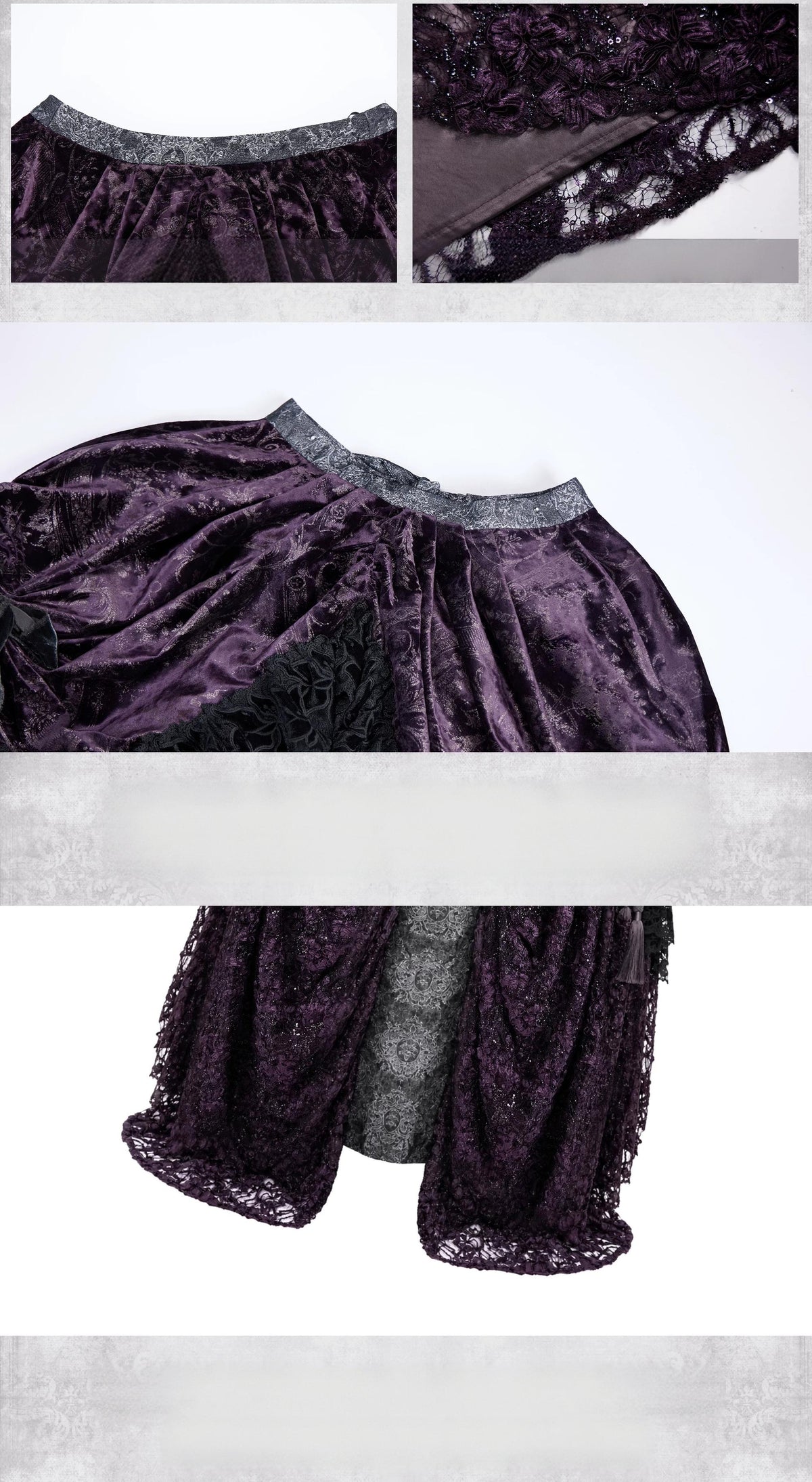 Undead's Gift - Halloween Gothic Lolita Draped Panel Skirt Set, 3D floral lace