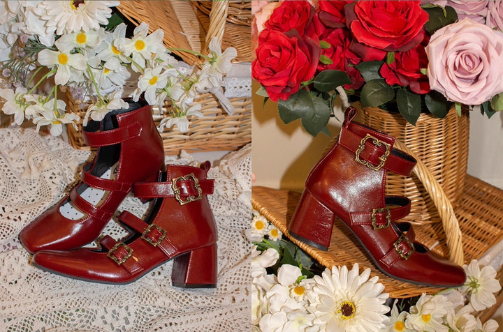 MODO~Praying Poem~Retro Elegant Lolita Three-buckle Mary Janes Shining Shoes 40656:671504