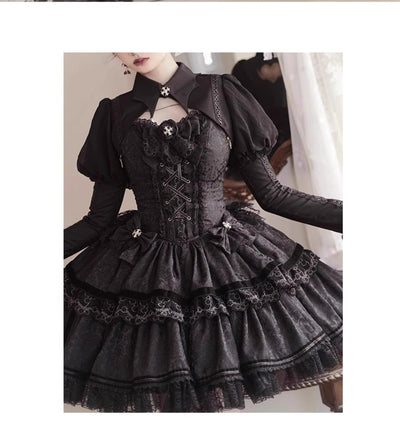 Forest Fluorescent Carps~Black Lady~Gothic Lolita JSK Dress Set S Black bolero 