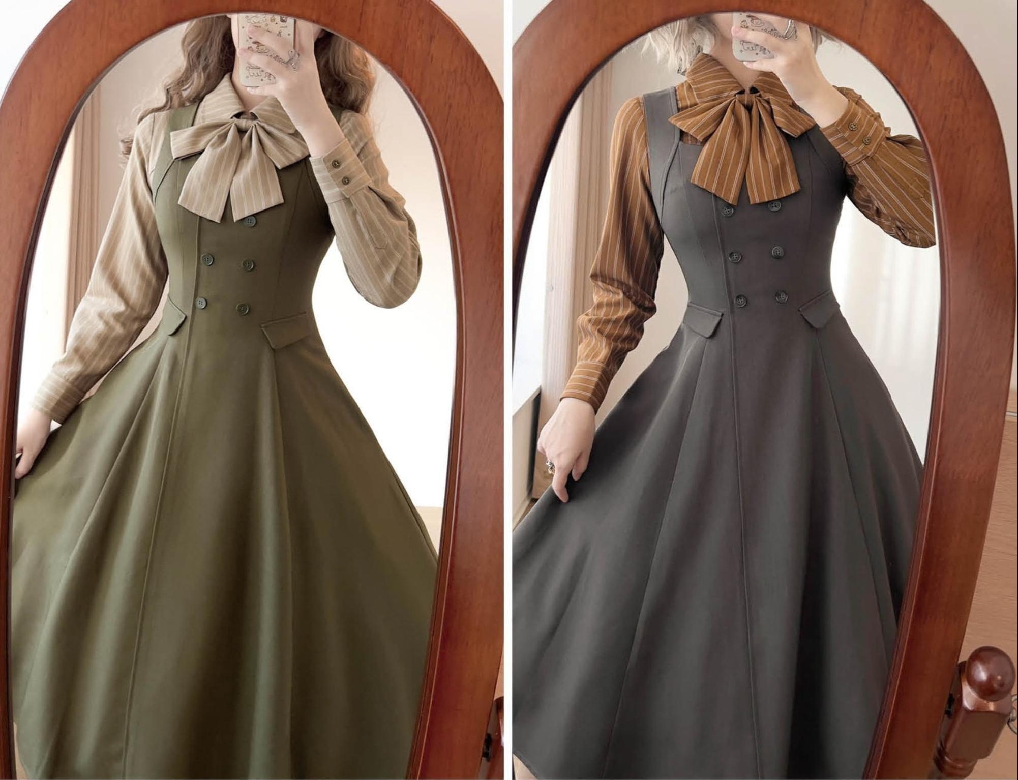 Forest Wardrobe - Forest Ode - Classic Lolita Striped Shirt, Detachable Bow Tie 44272:802010